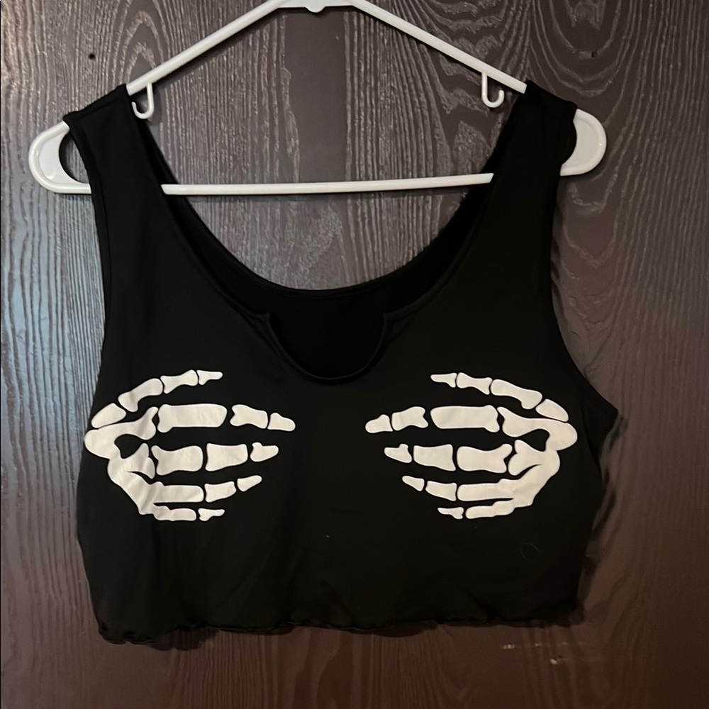 Skeleton Hand Black Crop Top